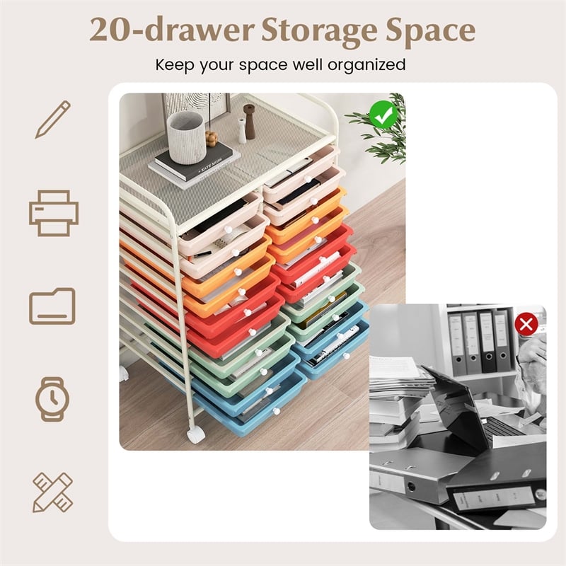 20 Drawers Rolling Cart Storage Studio Organizer Bins Macaron Cymax