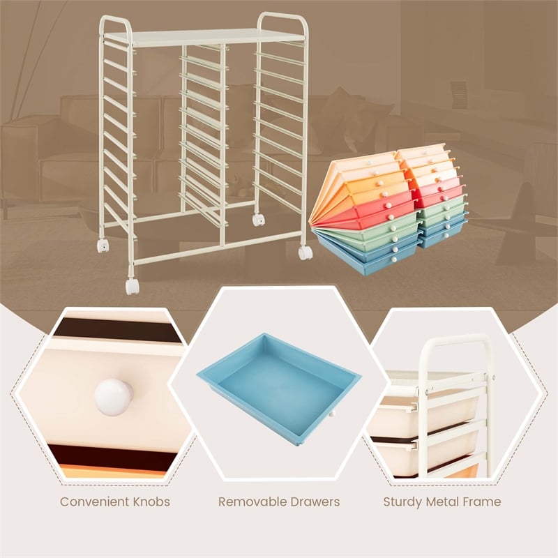 20 Drawers Rolling Cart Storage Studio Organizer Bins Macaron Cymax