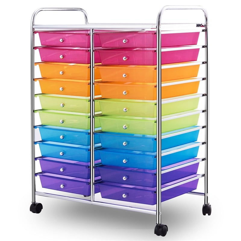 20 Drawers Rolling Cart Storage Studio Organizer Bins Colorful