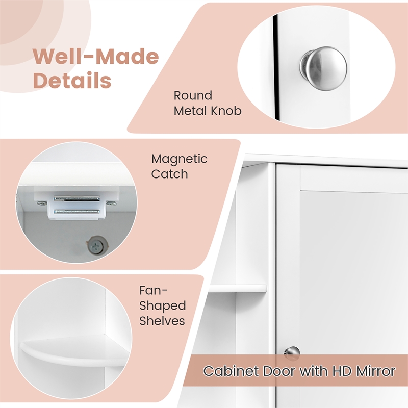 Mount Wall Surface Bathroom Storage Cabinet Mirror White