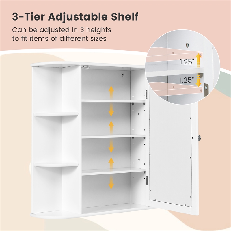 Mount Wall Surface Bathroom Storage Cabinet Mirror White