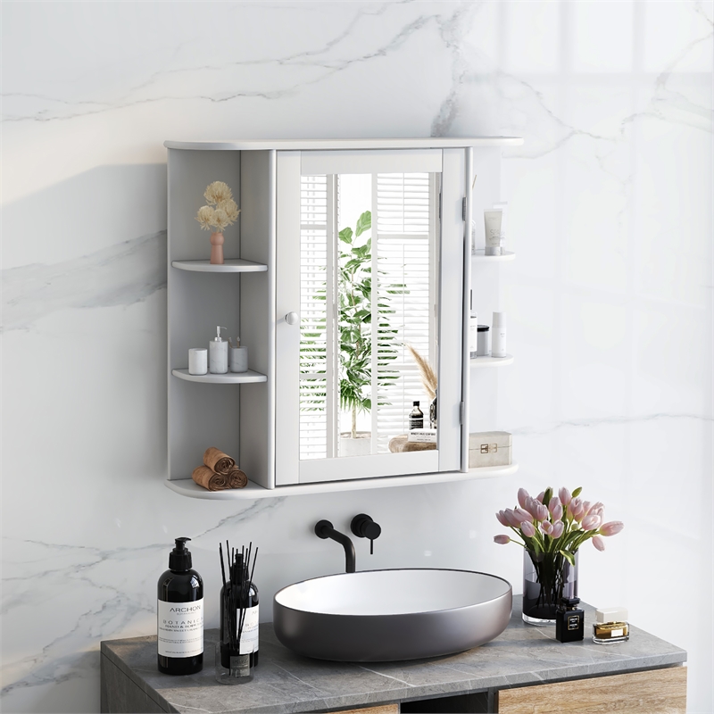 Mount Wall Surface Bathroom Storage Cabinet Mirror White