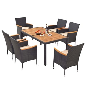7 PCS Outdoor Dining Set with Umbrella Hole Brown Natural