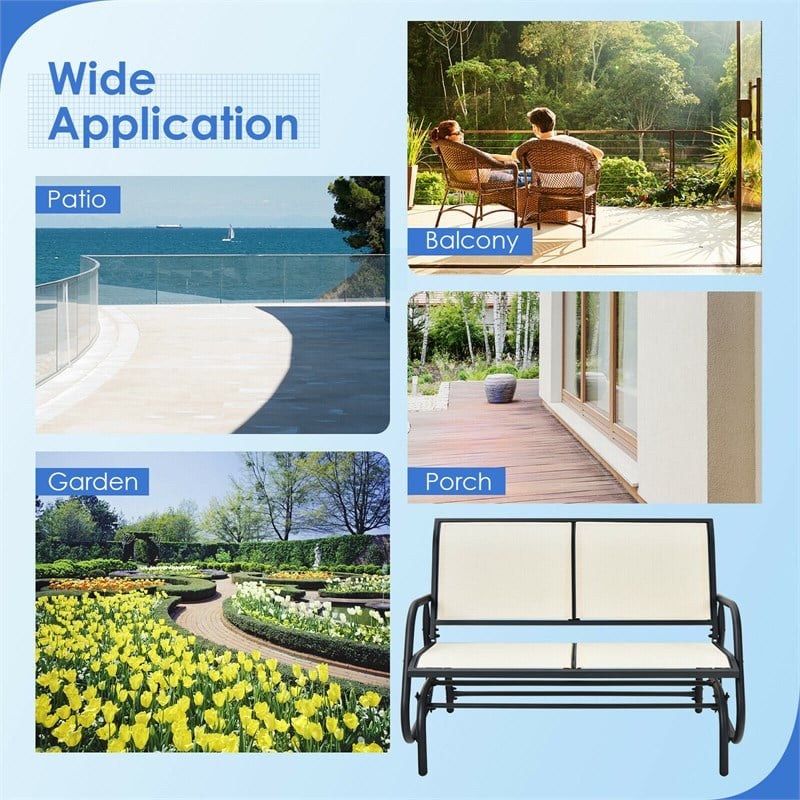 Patio Swing Glider Bench Loveseat Rocking Chair Beige