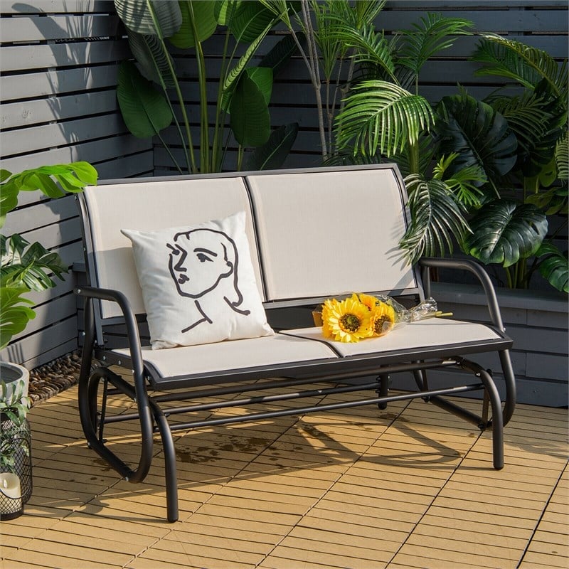 Patio Swing Glider Bench Loveseat Rocking Chair Beige