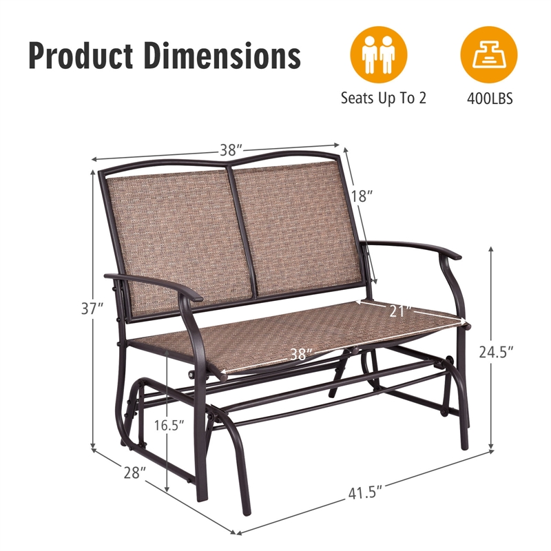 Patio Glider Rocking Bench Double 2 Person Chair Brown