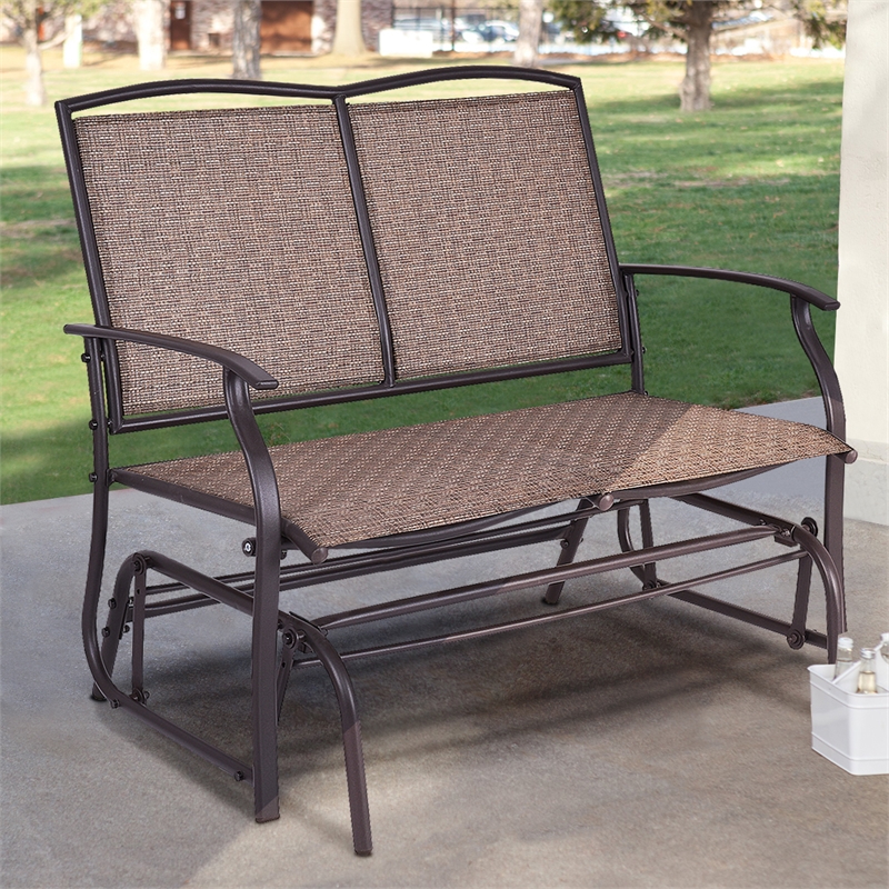 Patio Glider Rocking Bench Double 2 Person Chair Brown