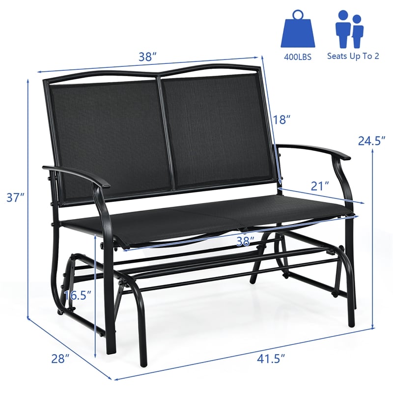 Patio Glider Rocking Bench Double 2 Person Chair Black