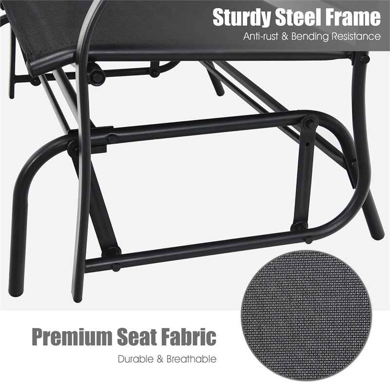 Patio Glider Rocking Bench Double 2 Person Chair Black