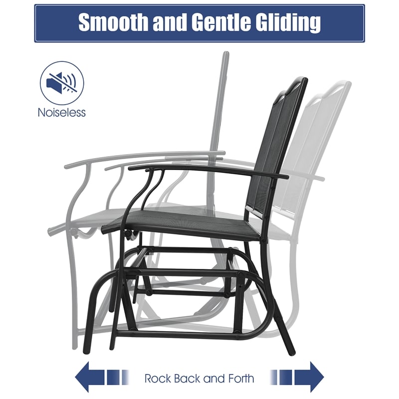 Patio Glider Rocking Bench Double 2 Person Chair Black