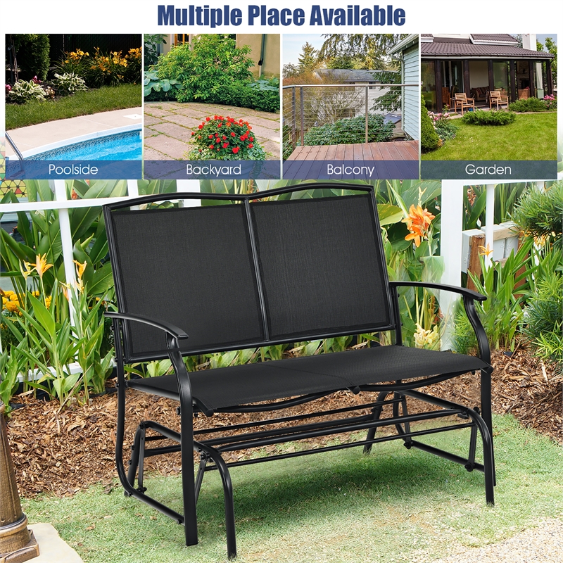 Patio Glider Rocking Bench Double 2 Person Chair Black