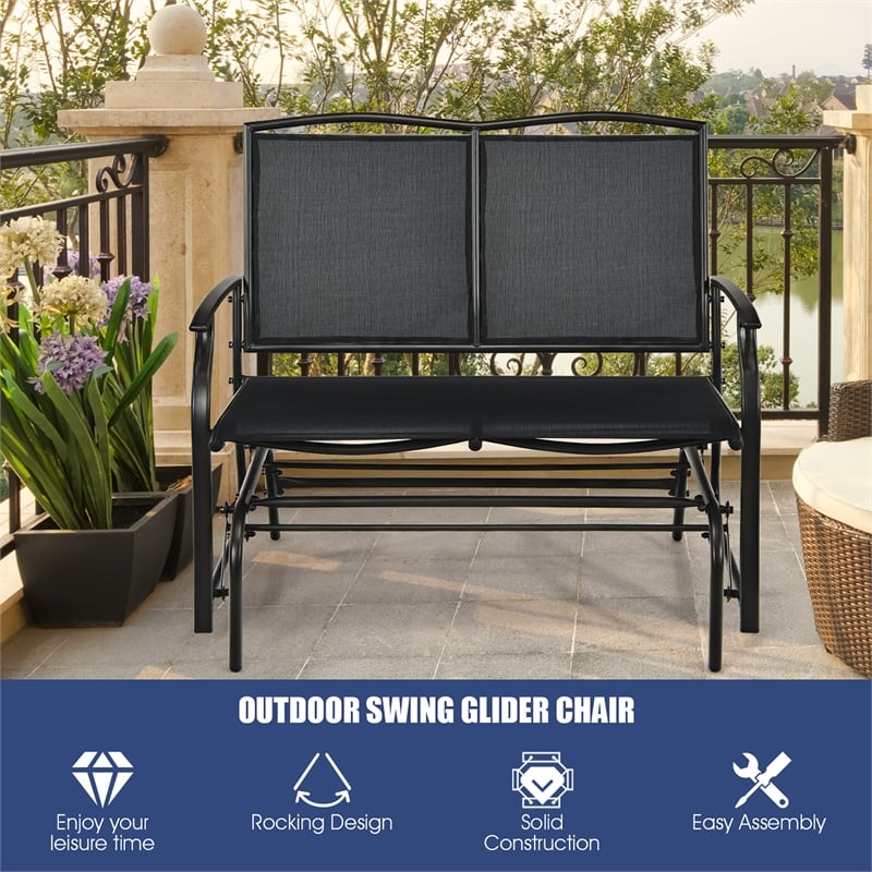 Patio Glider Rocking Bench Double 2 Person Chair Black