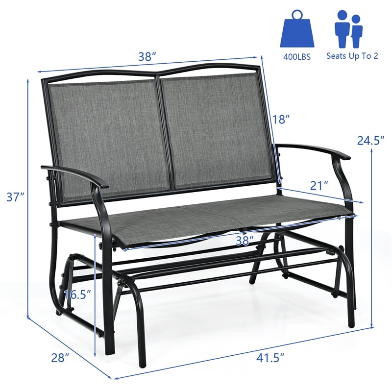 Patio Glider Rocking Bench Double 2 Person Chair Gray