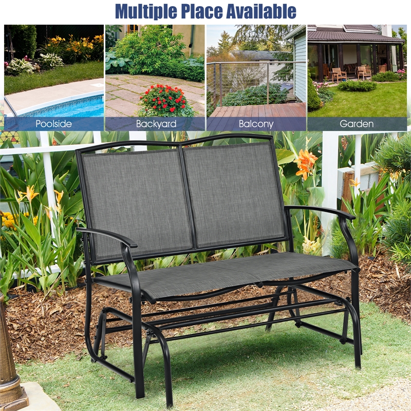 Patio Glider Rocking Bench Double 2 Person Chair Gray