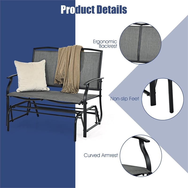 Patio Glider Rocking Bench Double 2 Person Chair Gray