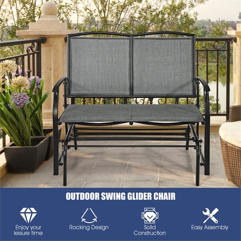 Patio Glider Rocking Bench Double 2 Person Chair Gray