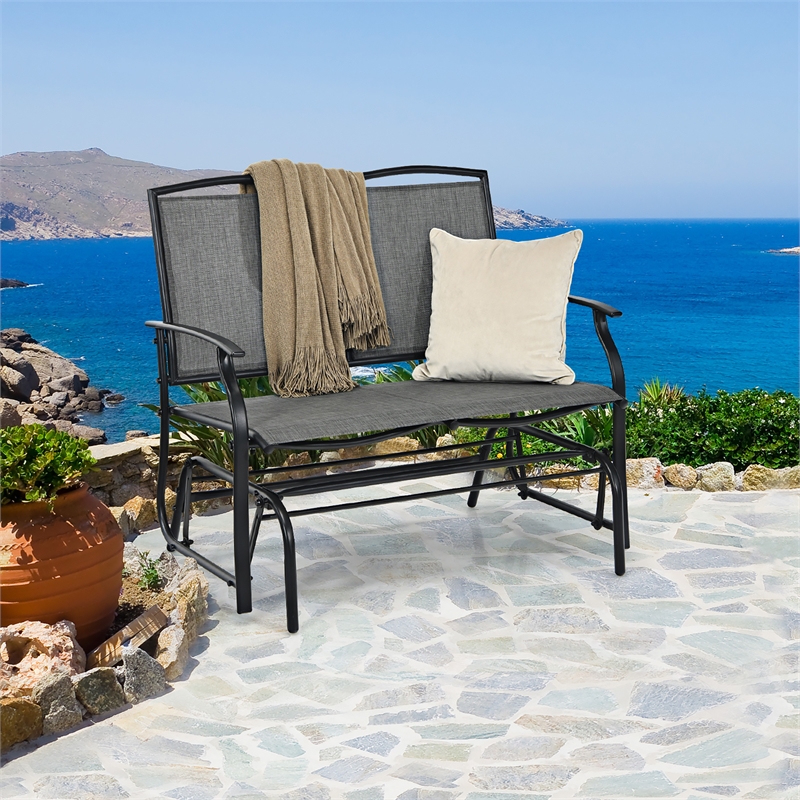 Patio Glider Rocking Bench Double 2 Person Chair Gray