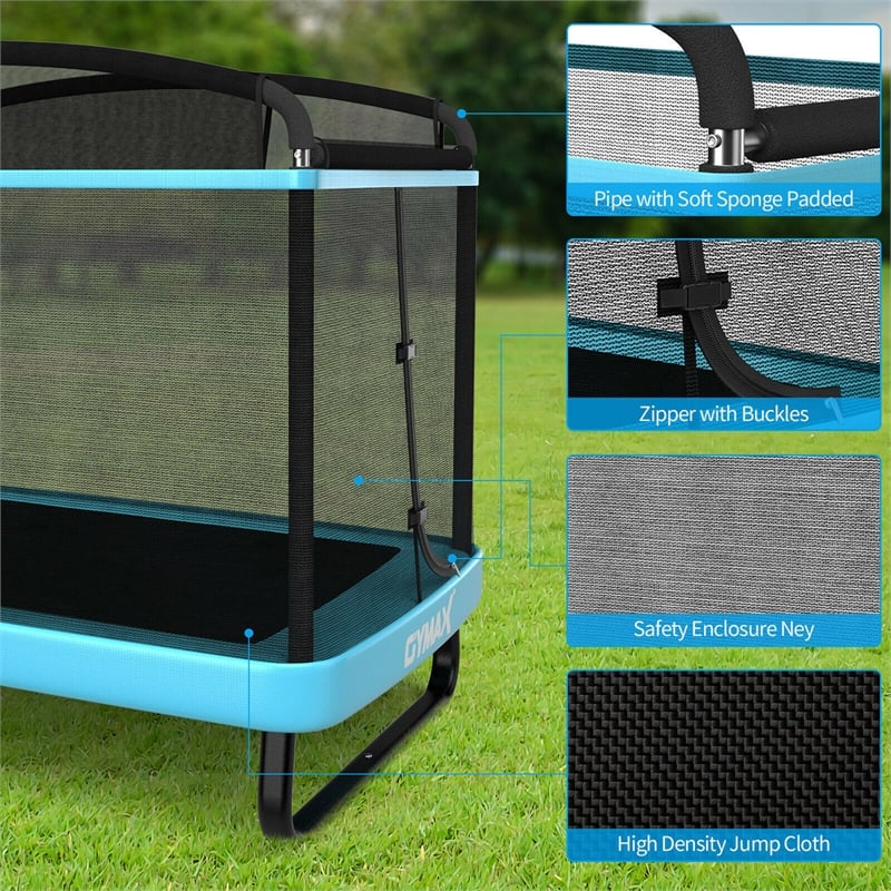 6FT Kids Recreational Trampoline W/W/Swing Safety Enclosure Blue