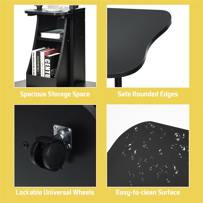 Set of 2 Sit to Stand Laptop Desk Cart Rolling Mobile Black