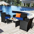 4PCS Patio Rattan Furniture Conversation Set Garden Navy