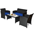 4PCS Patio Rattan Furniture Conversation Set Garden Navy