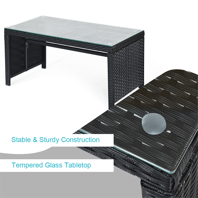 4PCS Patio Rattan Furniture Conversation Set Garden Turquoise