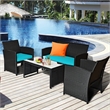 4PCS Patio Rattan Furniture Conversation Set Garden Turquoise