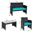 8PCS Patio Rattan Furniture Conversation Set Garden Turquoise