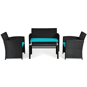 8PCS Patio Rattan Furniture Conversation Set Garden Turquoise