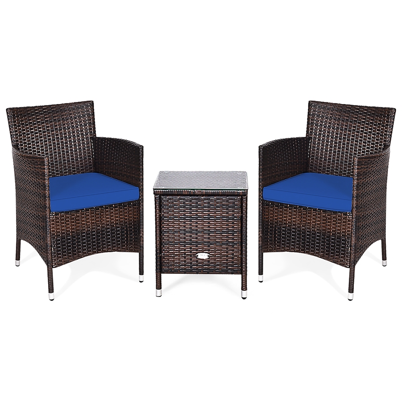 Outdoor 3 PCS Rattan Wicker Furniture Sets Navy
