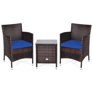 Outdoor 3 PCS Rattan Wicker Furniture Sets Navy