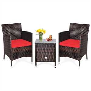 Outdoor 3 PCS Rattan Wicker Furniture Sets Red