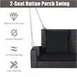 2 Person Patio Rattan Hanging Porch Swing Bench Chair Black
