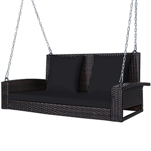 2 Person Patio Rattan Hanging Porch Swing Bench Chair Black