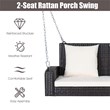 2 Person Patio Rattan Hanging Porch Swing Bench Chair Beige