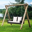 2 Person Patio Rattan Hanging Porch Swing Bench Chair Beige