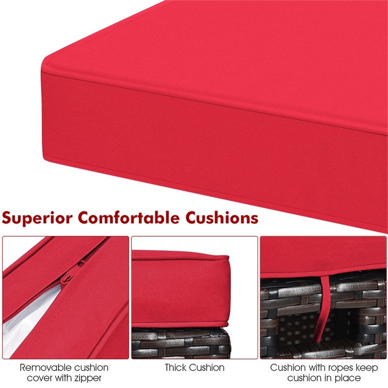 2PCS Patio Rattan Ottoman Cushioned Seat Foot Rest Red