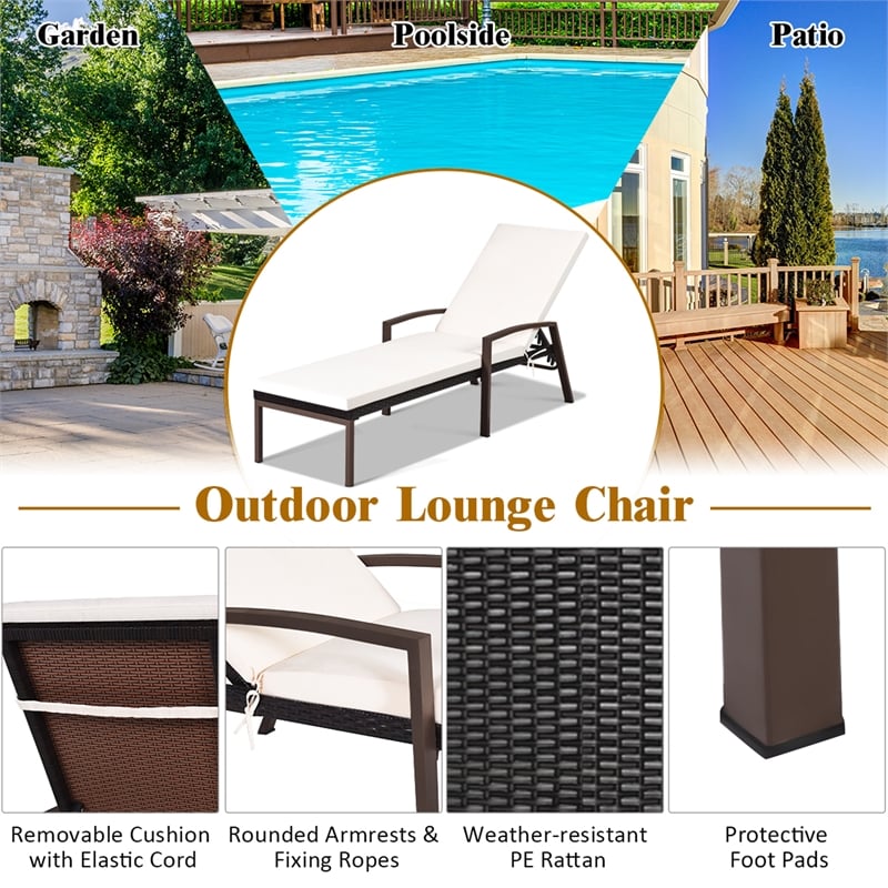 Patio Rattan Lounge Chair Chaise Back Adjustable Brown