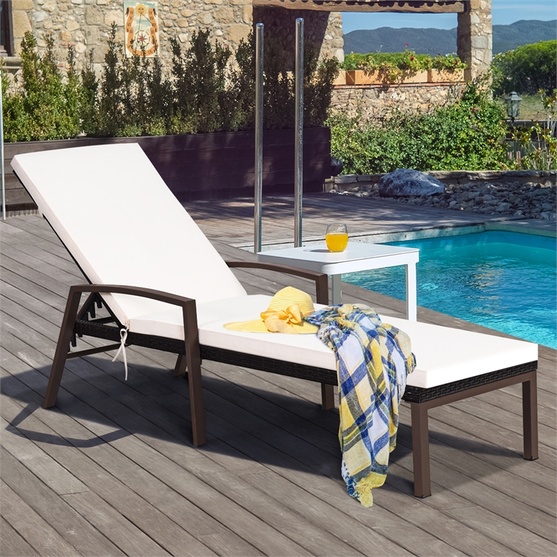 Patio Rattan Lounge Chair Chaise Back Adjustable Brown