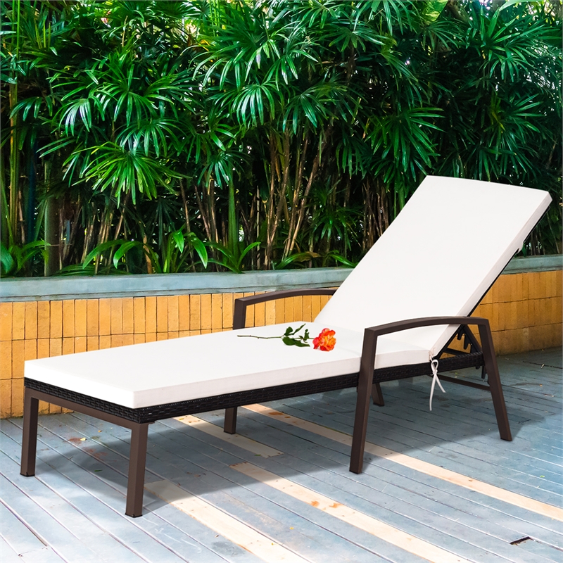 Patio Rattan Lounge Chair Chaise Back Adjustable Brown