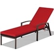 Patio Rattan Lounge Chair Chaise Back Adjustable Red