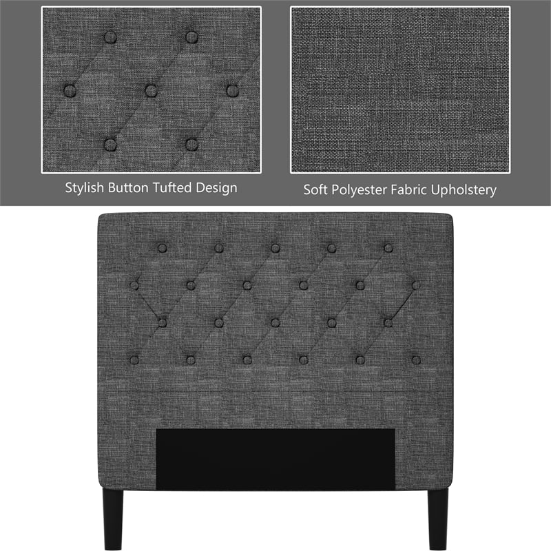 Wooden Upholstered Bed Twin Size Button Tufted Gray