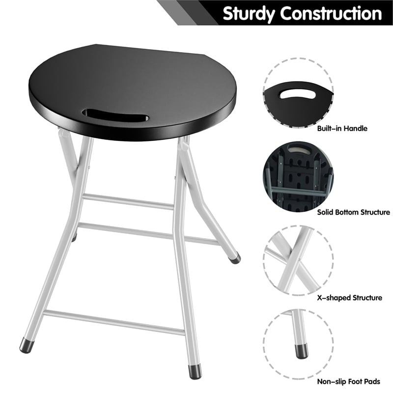 2 PCS Portable Sturdy Folding Stools Lightweight Fishing Stool Black