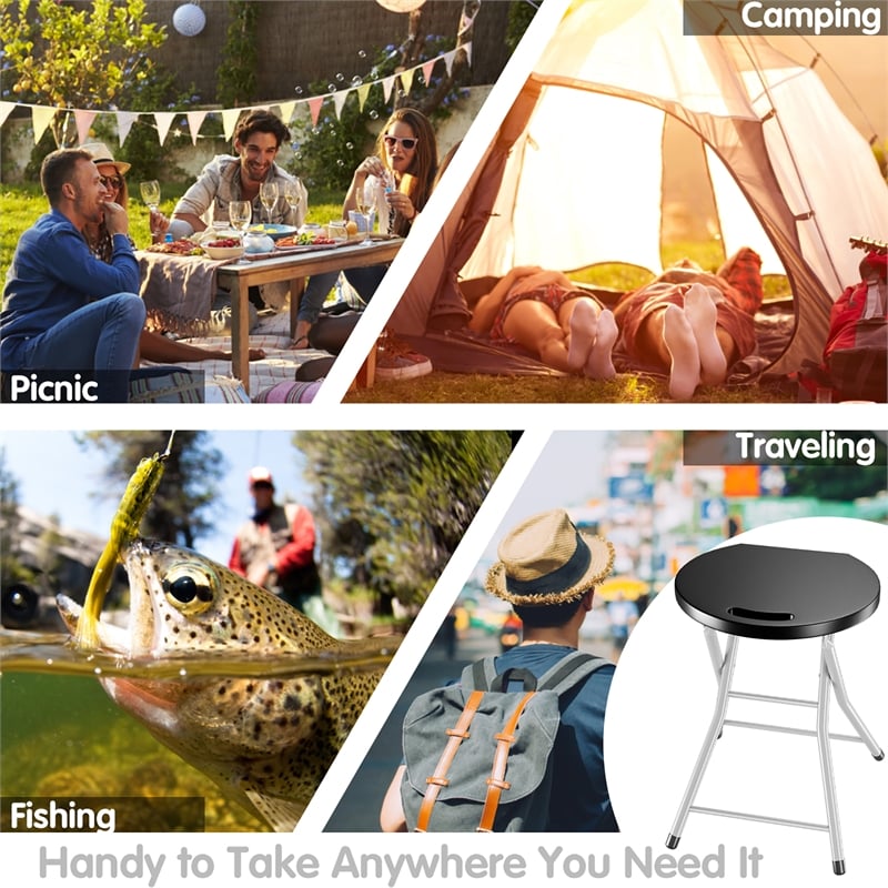 2 PCS Portable Sturdy Folding Stools Lightweight Fishing Stool Black