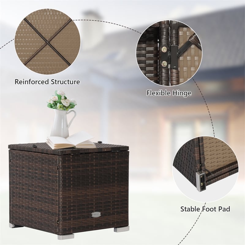 2PCS Patio Rattan Ottoman Seat Storage Box Gray