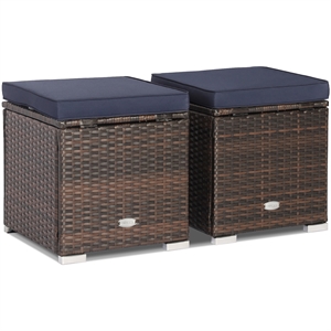 2PCS Patio Rattan Ottoman Seat Storage Box Navy
