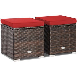 2PCS Patio Rattan Ottoman Seat Storage Box Red
