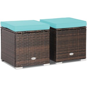 2PCS Patio Rattan Ottoman Seat Storage Box Turquoise