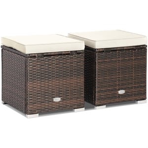 2PCS Patio Rattan Ottoman Seat Storage Box off White