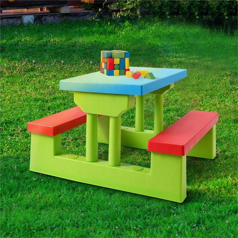 4 Seat Kids Picnic Table w/Umbrella Folding Children Bench Multicolor